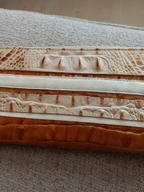 Brahmin Cream and Tan Croc-Embossed Leather Clutch